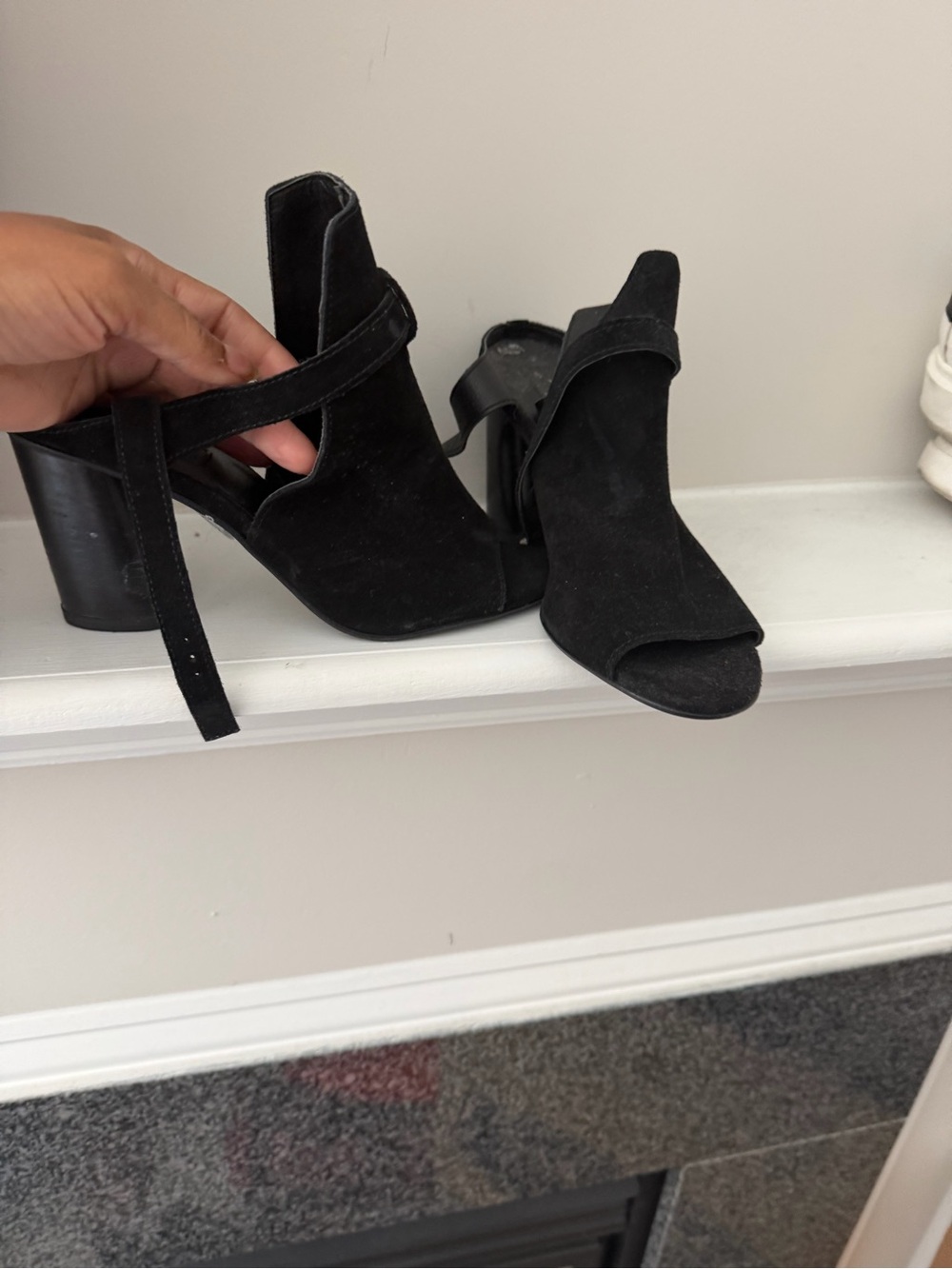 Topshop Black Suede Open-Toe Ankle Tie Heels